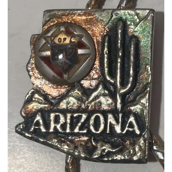 Vintage Metal Bolo Tie, Arizona, Cactus, 1 3/4" x 1 1/2", Quality, Heavy Duty, - Picture 1 of 5